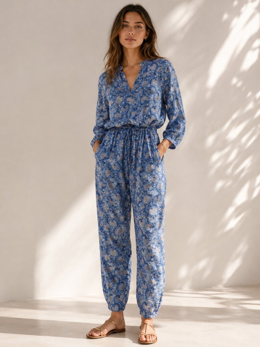 Banjanan Blue Joy Jumpsuit in Dusty Floral  NEW NWT Indian Cotton